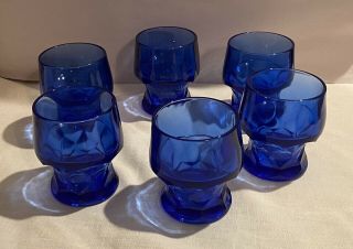 6 Vintage Cobalt Blue Glass Georgian Honeycomb Rocks 3 - 1/2 " Juice Glass