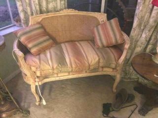 A Louis Xv Style Off White - Painted Caned Settee Love Seat Circa 1980