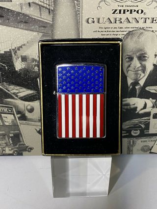 American Flag Zippo K 04 Mirrored Cigarette Lighter Minty In Og Box