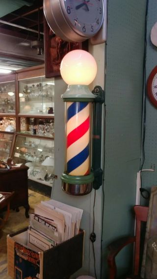 Vintage early 20th century Theo A Kochs lighted rotating barber ' s pole 2