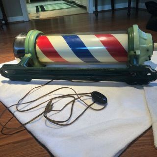 Vintage early 20th century Theo A Kochs lighted rotating barber ' s pole 5