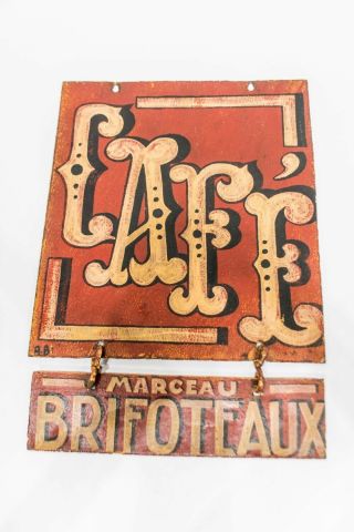 Antique French Cafe Sign | 2 - Sided Hanging | Bar Café Man Cave Kitchen Décor