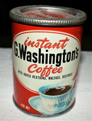 Vintage Small G Washington Instant Coffee Tin / 4 Oz Size / Tin Lid