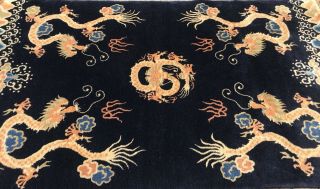 AN AWESOME ANTIQUE VINTAGE DESIGN DRAGON CHINESE RUG 4