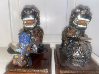 Great Pair Antique Gold Gilt Silver Chinese Buddha Fu Lion Figures