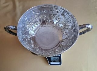 LARGE ANTIQUE CHINESE SILVER EXPORT FLORAL BOWL Handles 1kg 4