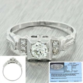 1930s Antique Art Deco 14k Solid White Gold.  40ct Diamond Engagement Ring Egl