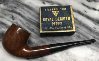 Vintage Estate Wdc Royal Demuth Bent Billiard Pipe - W/ Filters From 30s