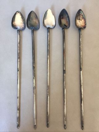 5 Vintage Sterling Silver Heart Spoons Iced Tea Julep Straw Sipper