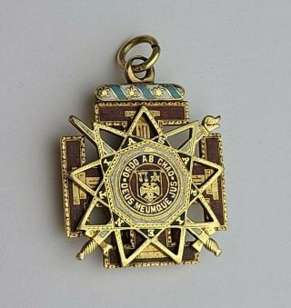 Solid 14k Yellow Gold Antique Scottish Rite Masonic Knights Templar Fob Pendant