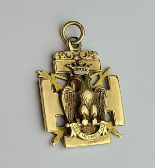 Solid 14k Yellow Gold Antique Scottish Rite Masonic Knights Templar Fob Pendant 2