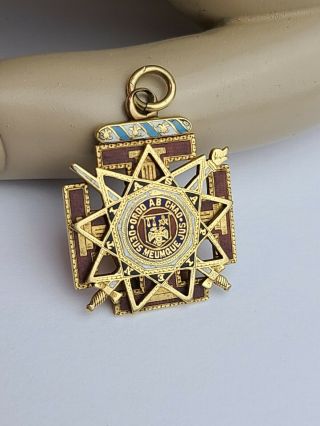 Solid 14k Yellow Gold Antique Scottish Rite Masonic Knights Templar Fob Pendant 3
