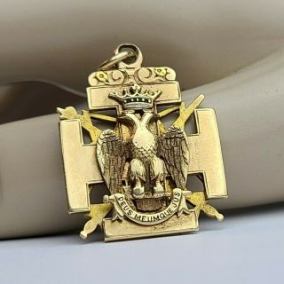 Solid 14k Yellow Gold Antique Scottish Rite Masonic Knights Templar Fob Pendant 4