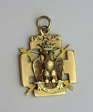 Solid 14k Yellow Gold Antique Scottish Rite Masonic Knights Templar Fob Pendant 5