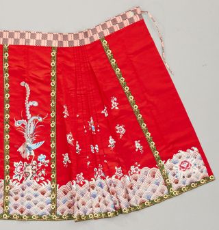 ANTIQUE 19th C LATE QING CHINESE HAND EMBROIDERED SILK FLORAL PLEATED SKIRT 3