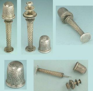 Antique Silver Needlework Compendium/ Thimble Germany Circa 1770 - 80