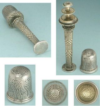 Antique Silver Needlework Compendium/ Thimble Germany Circa 1770 - 80 3