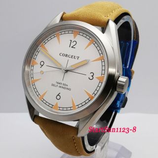 41mm Corgeut Brushed White Dial Sapphire Glass Automatic Mechanical Mens Watch