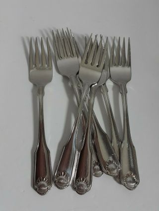 7 Vintage Oneida Stainless Classic Shell Salad Forks 6 3/4 "
