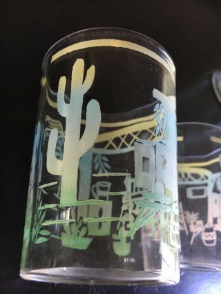 Set Of 5 Vintage Glasses Tumblers And Shot Glasses Cactus Pattern Design