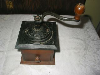 Vintage Wood Cast Iron Coffee Grinder 10.  5 " Tall Dovetail