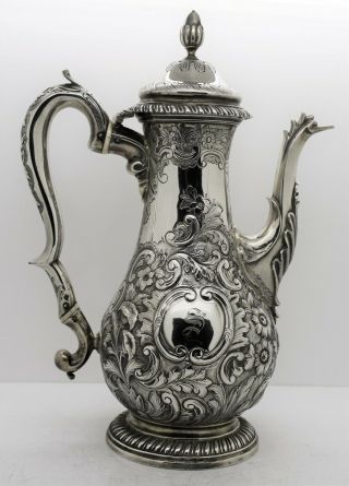 Heavily Repoussed George Iii Silver Coffee Pot.  London 1773.  John Carter 882gm