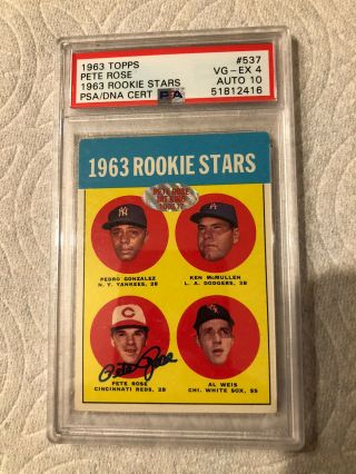 1963 Topps Pete Rose Cincinnati Reds 537 Baseball Card Psa 4 Auto 10