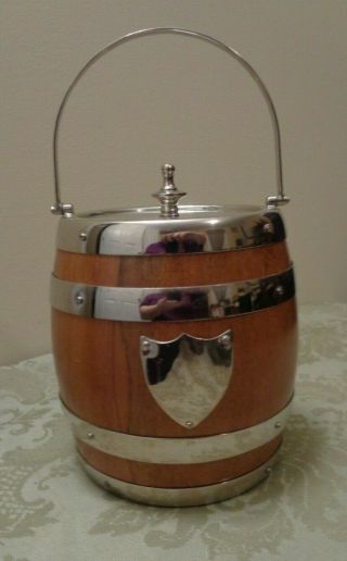 Vintage Porcelain Lined Wooden Barrel Humidor,  Tobacco Jar,  Biscuit Jar