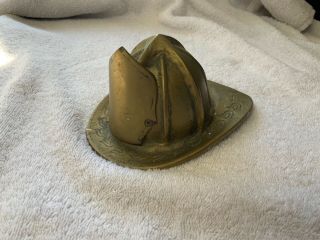 Old Brass Vintage Fire Helmet Fireman Paperweight Collectable