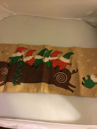 Vtg Christmas Swedish " Jerry Roupe " Gnomes Homands Wall Hanging Table Runner
