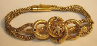 Antique Bracelet 14k Gold & Diamond Etruscan Revival Love Knot Serpentine Chain