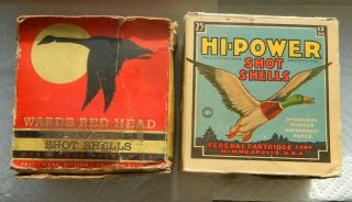 2 Vintage Federal Hi - Power And Wards Red Head Shotgun Shell Boxes 12 Gauge
