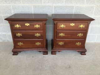 Colonial Furniture Cherry Chippendale Style 3 Drawer Nightstands - A Pair