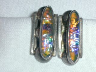 Vintage Mexican Silver Earrings W/ Iridescent Glass From The 1940 