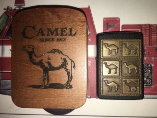 Vtg 1994 Zippo Camel " The Herd " Lighter Antique Brass Plate Matte Black