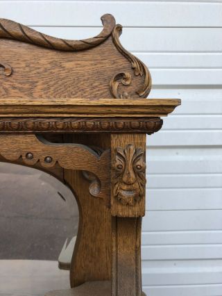Antique Victorian Oak Sideboard / Buffet With Ornate Carvings With Face 5