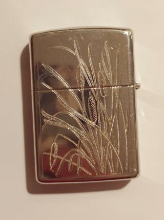 Zippo Lighter Grass Silver Plated Double Sided With Gold Inlay Xiii
