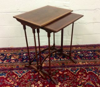 Vintage Baker Mahogany Nesting Tables With Satinwood Inlay—a Pair