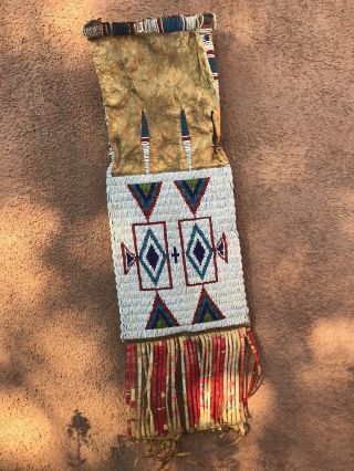 Antique Old Northern Plains Souix Native American Indian Beaded Quilled Pipebag