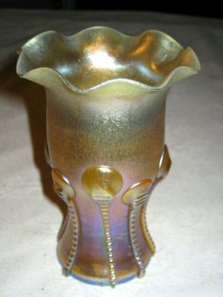 Antique Lct Tiffany Gold Iridescent Favrile Art Glass Tendrils Vase Studios