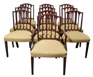 Set Of 10 Antique Sheraton Style Dining Chairs,  Mahogany,  Circa 1920’s,  Pa5683cd