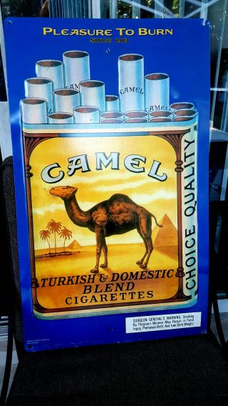Embossed Camel Cigarettes Tin Advertising Sign 18 X 30 Surgeon Generals Warning