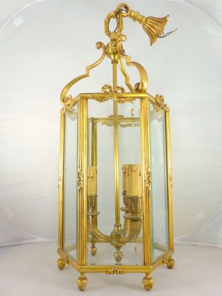 Xl French Lantern Louis Xvi St Bronze Beveled Glass Late 19th Chandelier Ceiling