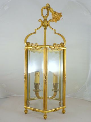 XL French Lantern Louis XVI st Bronze Beveled Glass Late 19TH Chandelier Ceiling 5