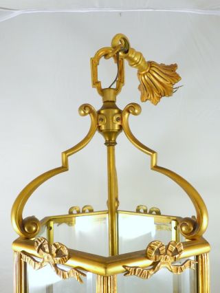 XL French Lantern Louis XVI st Bronze Beveled Glass Late 19TH Chandelier Ceiling 6