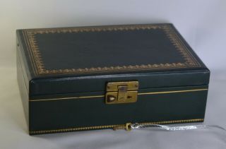 Vintage Mele Jewelry Box Green Faux Leather Locking Clasp Key - Special
