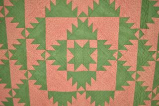MAGINFICENT Vintage 1850 ' s PA Center Star Delectable Mountain Antique Quilt 2