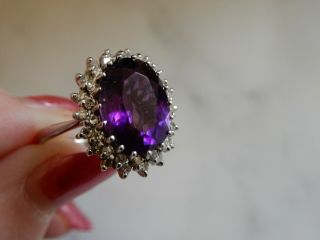 ANTIQUE 18 CT GOLD LARGE AND HEAVY 6.  00 CARAT AMETHYST & DIAMOND RING 6
