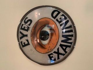 Antique Optometrist Advertising Sign,  Reverse Painted Glass Eyes Examined 2