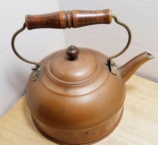 Vintage Antique 1801 Revere Ware Rustic Copper Tea Kettle Pot With Wood Handle